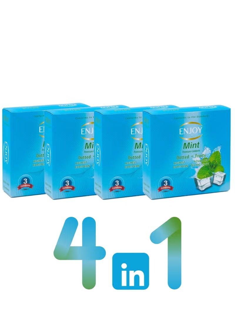 عبوة من 4 واقيات ذكرية فاخرة بنكهة النعناع، 12 قطعة